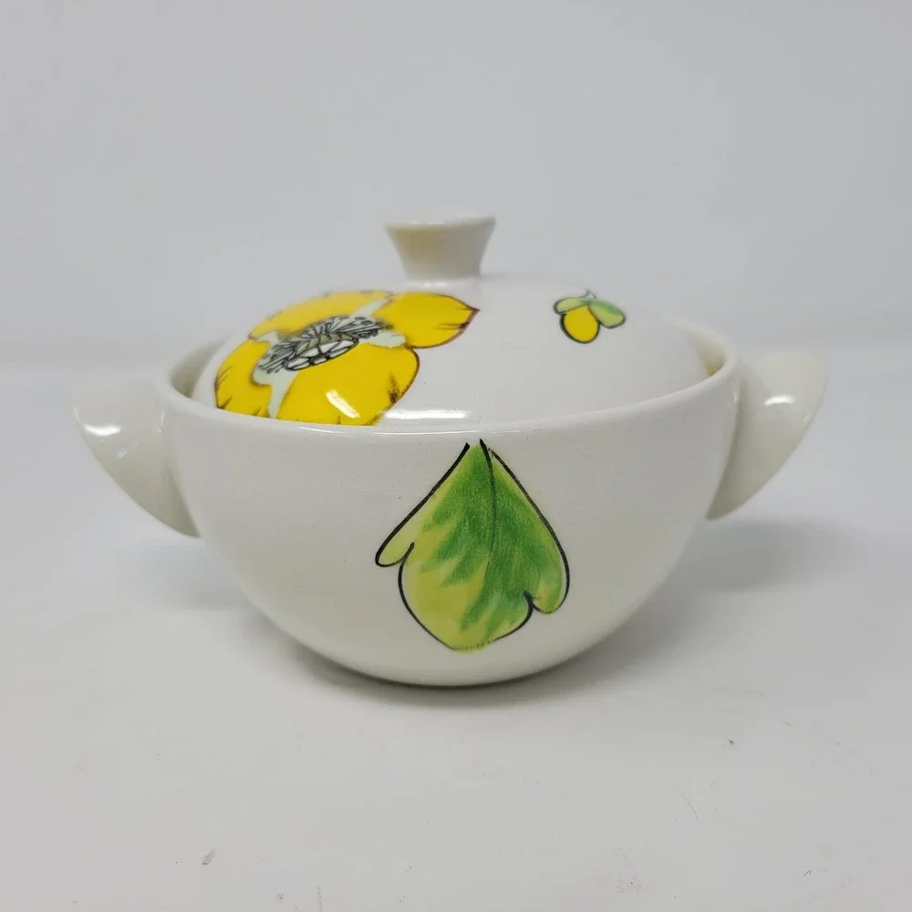 Mancioli Italy Vintage Floral Ceramic Lidded‎ Soup Rice Bowls Set of 4